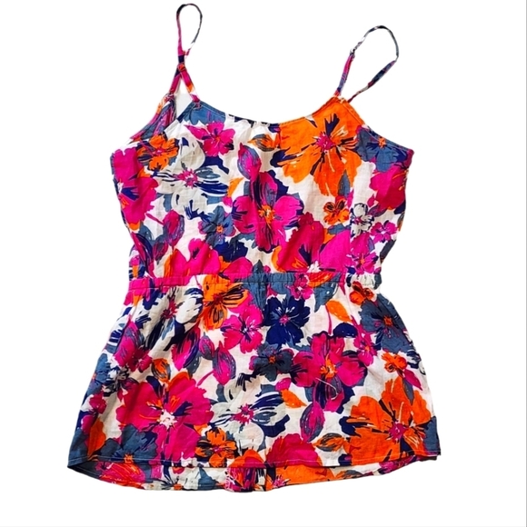 Kirra Size Small Cotton Floral Print Tank Button Up Red Pink Blue - Picture 2 of 4